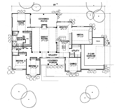 One-Story Traditional Level One of Plan 67742