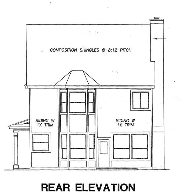 Traditional Rear Elevation of Plan 67752