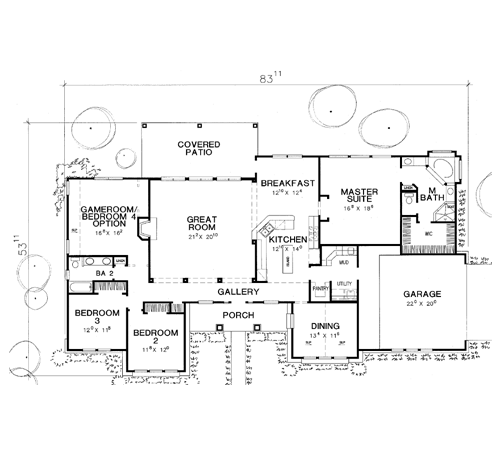 One-Story Traditional Level One of Plan 67759