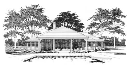 One-Story Traditional Rear Elevation of Plan 67786