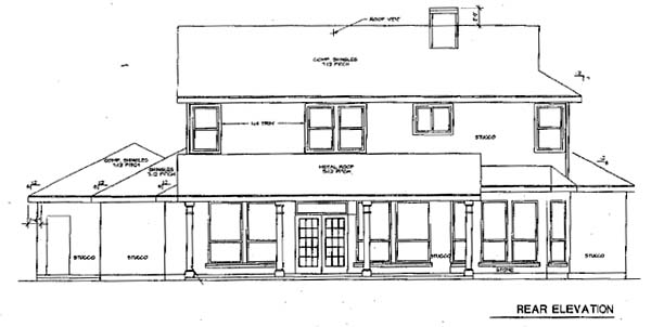 Traditional Rear Elevation of Plan 67799