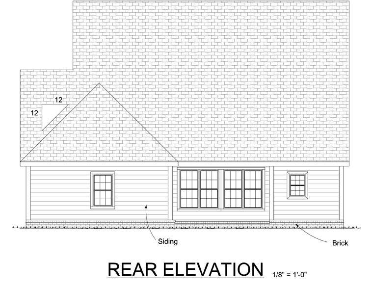 Traditional Rear Elevation of Plan 67822