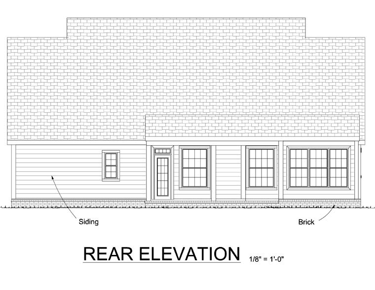 Traditional Rear Elevation of Plan 67823