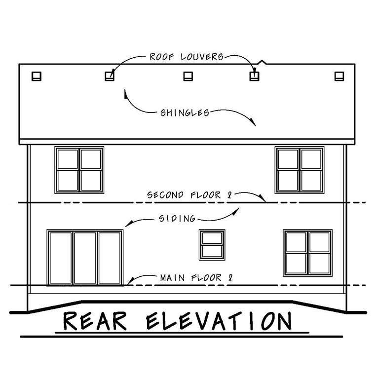 Traditional Rear Elevation of Plan 67855