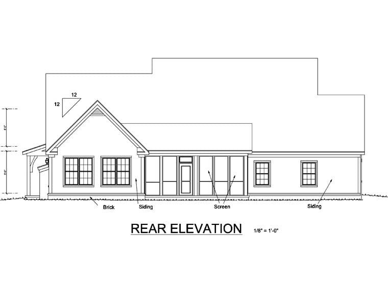 Country Rear Elevation of Plan 67883