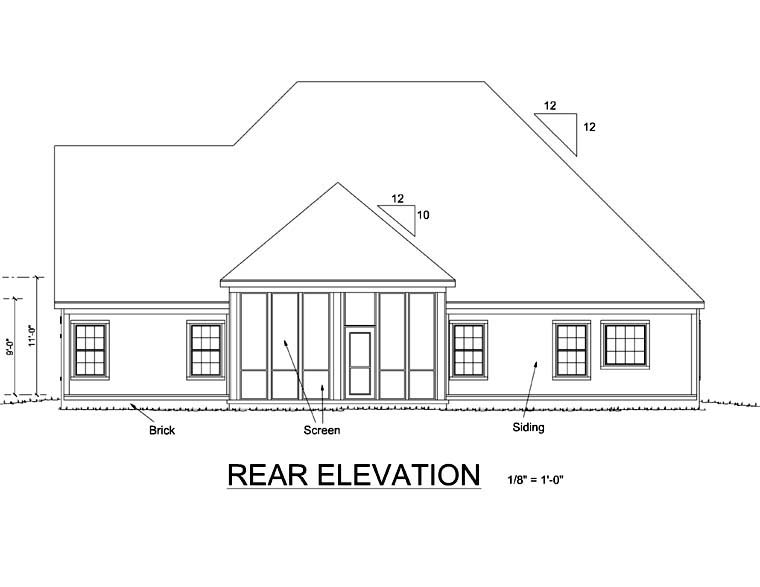 European Rear Elevation of Plan 67884