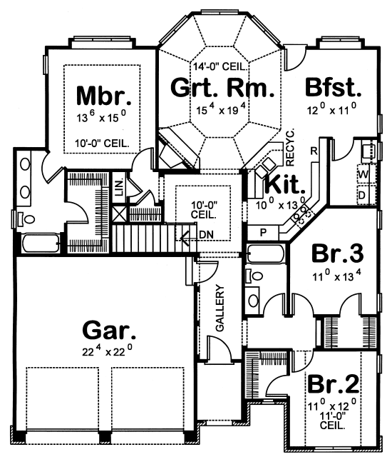 One-Story Traditional Level One of Plan 67930