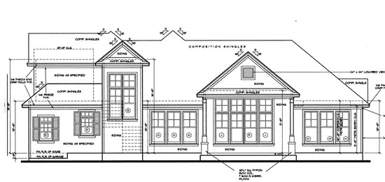 Traditional Rear Elevation of Plan 67943