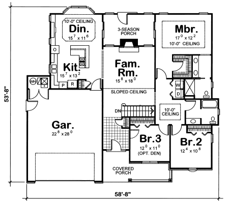 Country One-Story Traditional Level One of Plan 68092