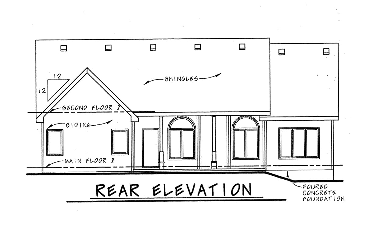 One-Story Ranch Traditional Rear Elevation of Plan 68095