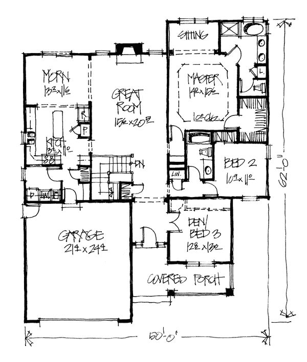 Bungalow Cabin Country Craftsman One-Story Southern Level One of Plan 68120