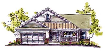 Bungalow Cabin Country Craftsman One-Story Southern Elevation of Plan 68120