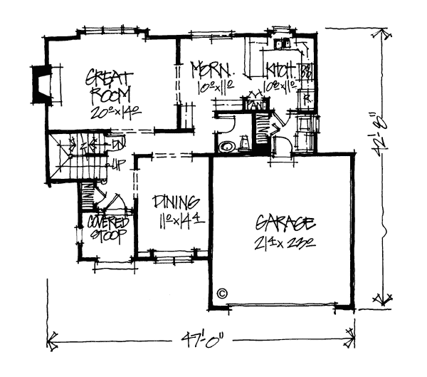 Bungalow Country Tudor Level One of Plan 68124