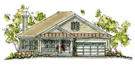 Country One-Story Elevation of Plan 68125