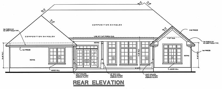 Traditional Rear Elevation of Plan 68133