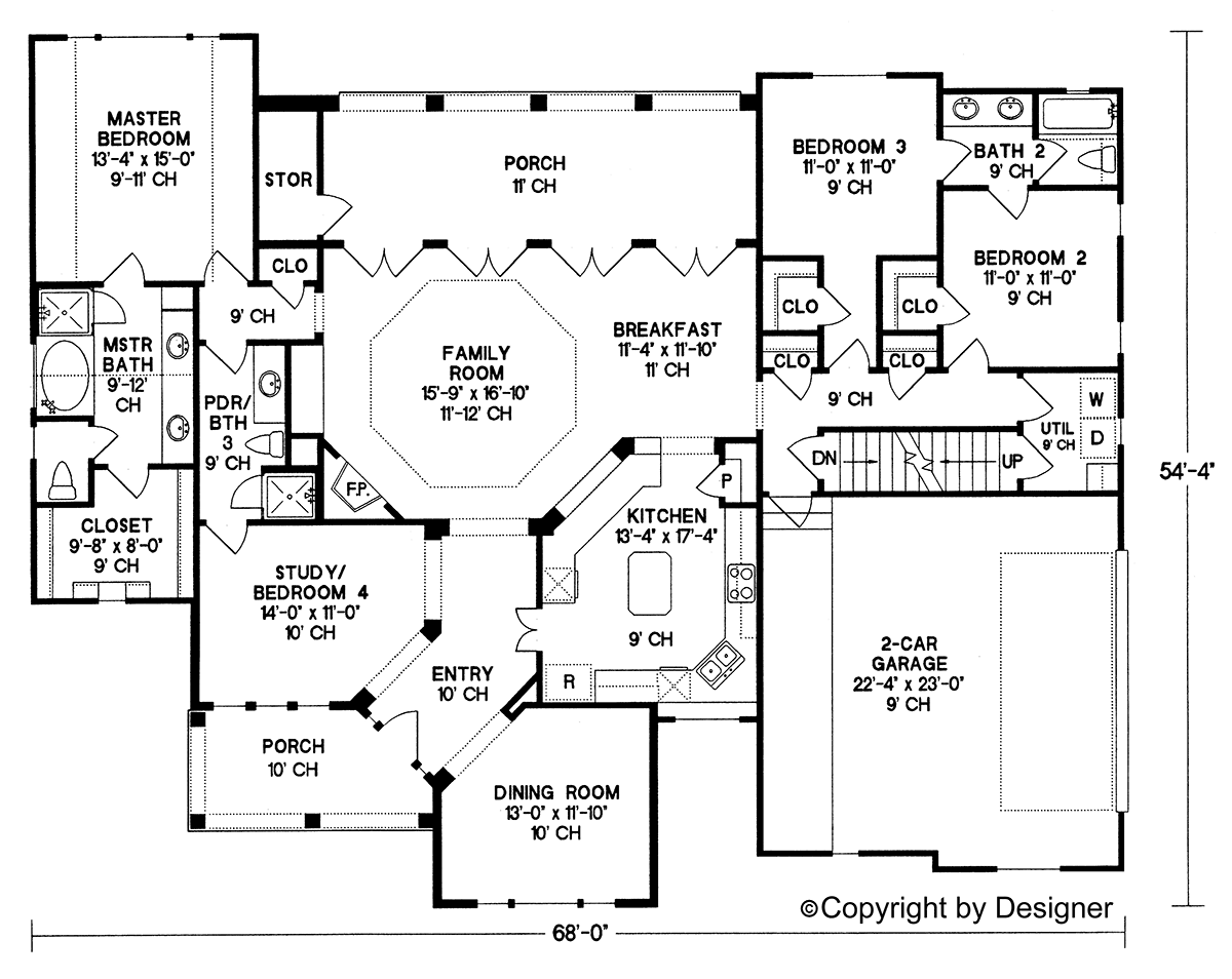 European One-Story Traditional Level One of Plan 68137