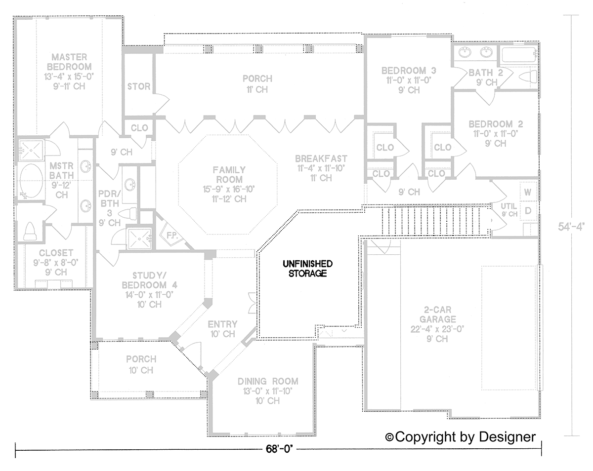 European One-Story Traditional Level Two of Plan 68137