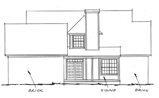 Cape Cod Country Southern Rear Elevation of Plan 68147