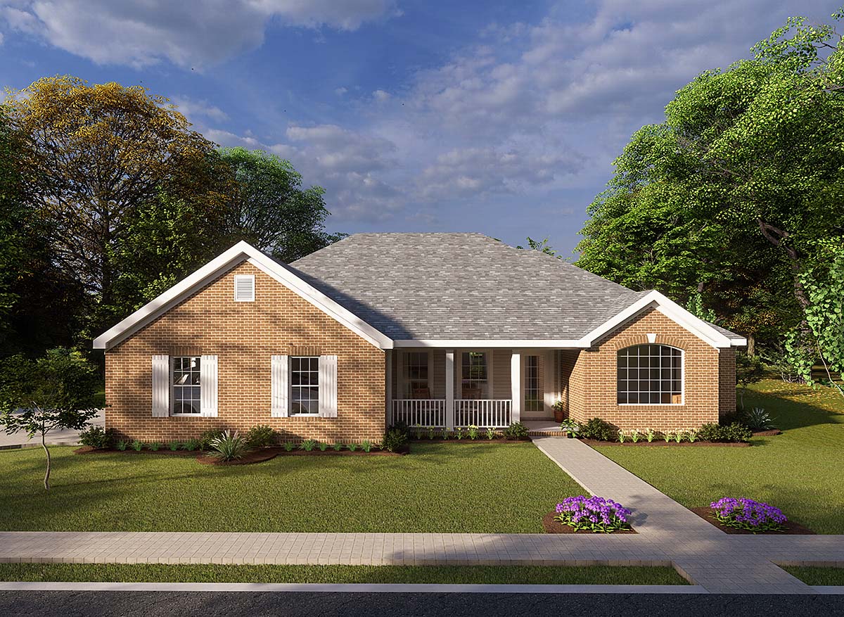 Traditional Plan with 1539 Sq. Ft., 4 Bedrooms, 2 Bathrooms, 2 Car Garage Elevation