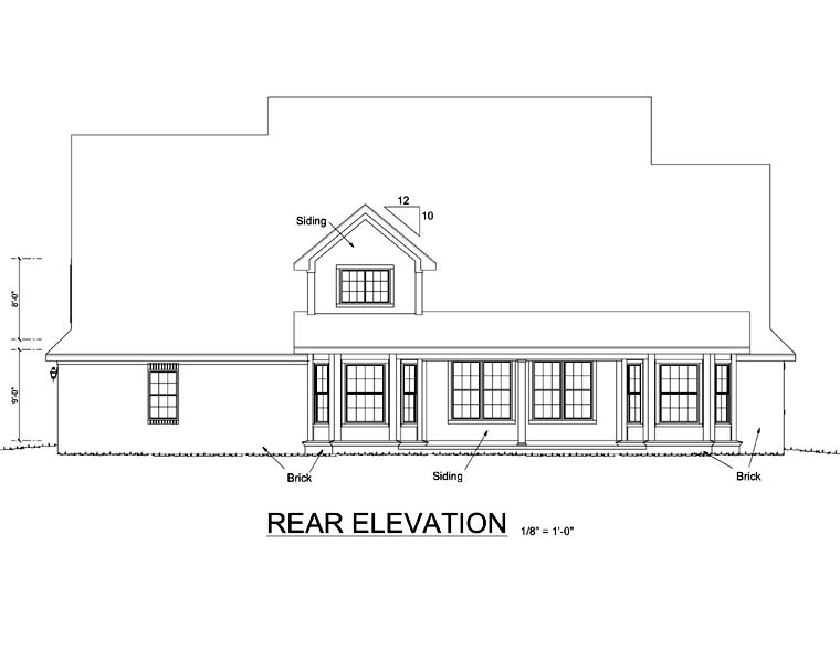 Country Southern Rear Elevation of Plan 68154