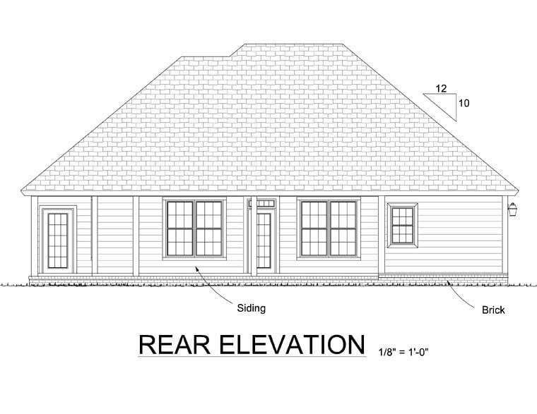 Traditional Rear Elevation of Plan 68156