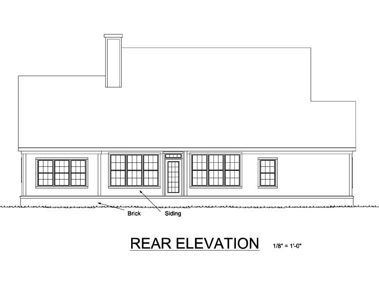 Traditional Rear Elevation of Plan 68157