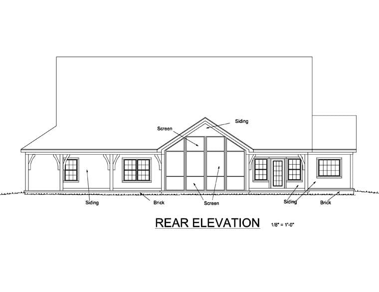 Country Southern Rear Elevation of Plan 68159