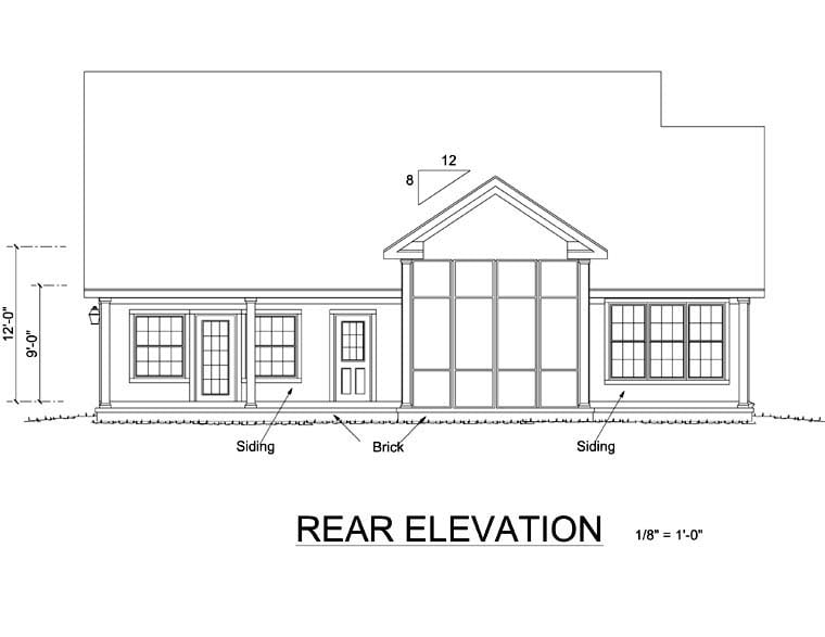 Country Southern Traditional Rear Elevation of Plan 68160