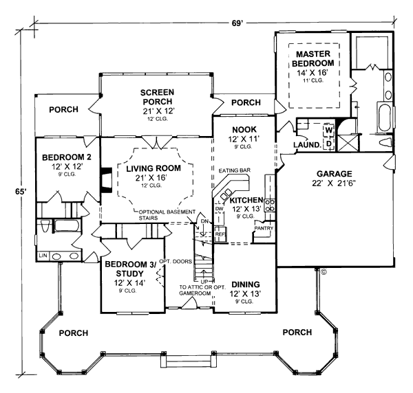 Country Farmhouse Southern Victorian Level One of Plan 68163