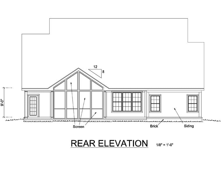 Traditional Rear Elevation of Plan 68164