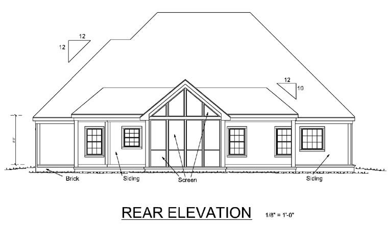 Traditional Rear Elevation of Plan 68165
