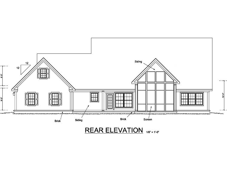 Country Southern Traditional Rear Elevation of Plan 68166