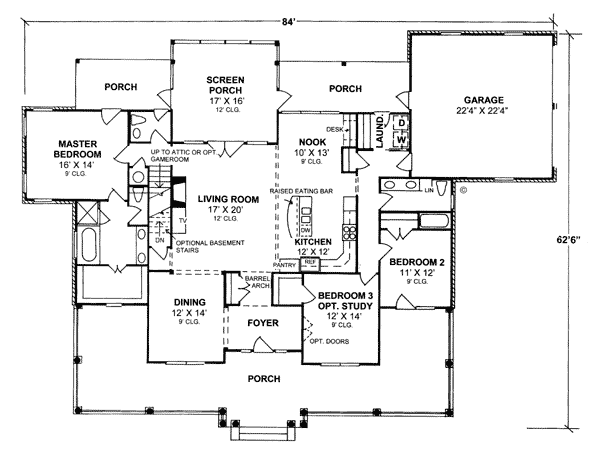 Country Farmhouse Southern Level One of Plan 68167