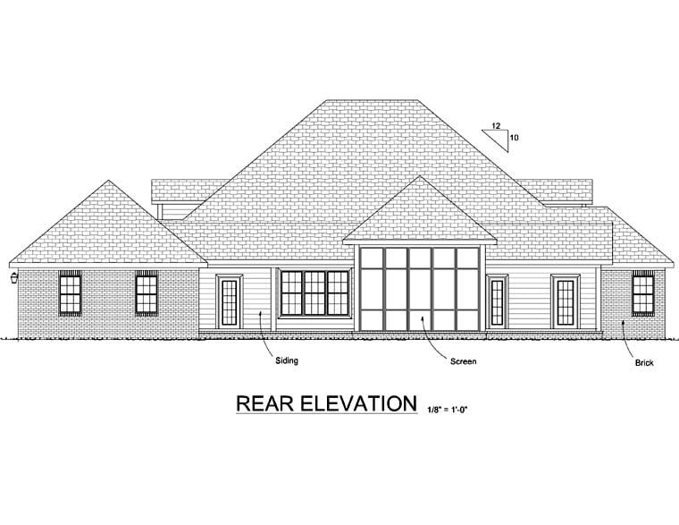 Country Farmhouse Southern Rear Elevation of Plan 68167