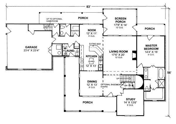Country Farmhouse Southern Level One of Plan 68168