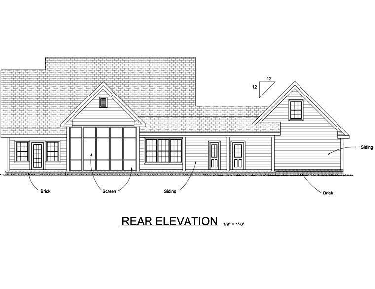 Country Farmhouse Southern Rear Elevation of Plan 68168