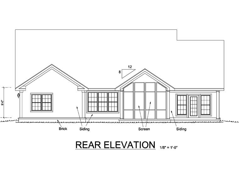 Traditional Rear Elevation of Plan 68171