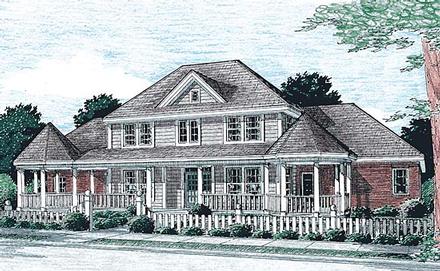 Colonial Country Farmhouse Southern Elevation of Plan 68173