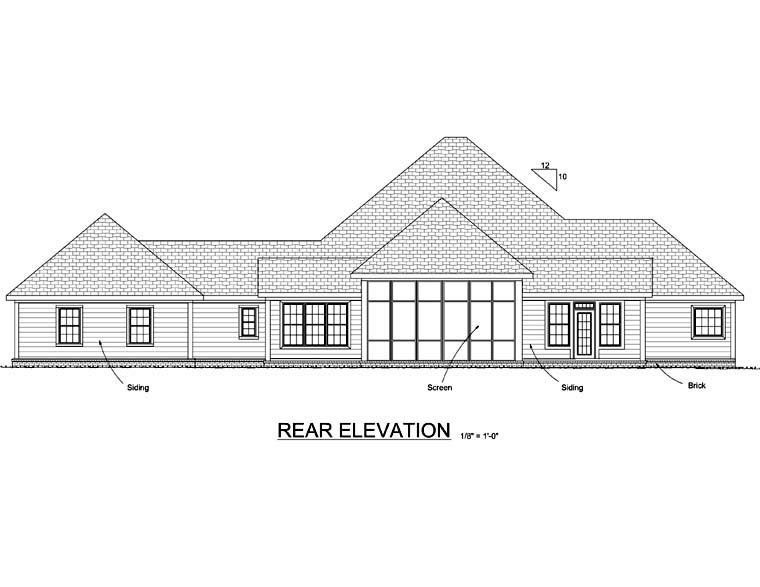 Country Southern Rear Elevation of Plan 68174