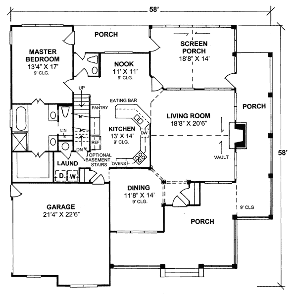 Country Farmhouse Southern Level One of Plan 68176