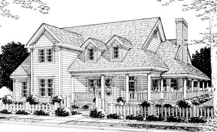 Country Farmhouse Southern Elevation of Plan 68176