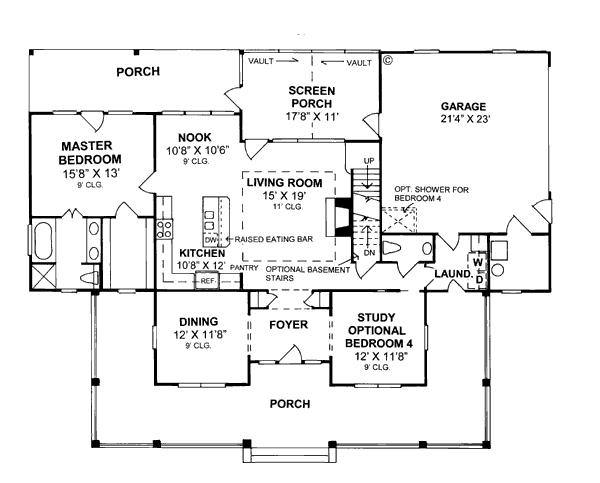 Country Farmhouse Level One of Plan 68178