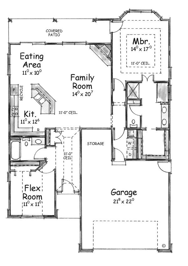 Narrow Lot One-Story Traditional Level One of Plan 68198