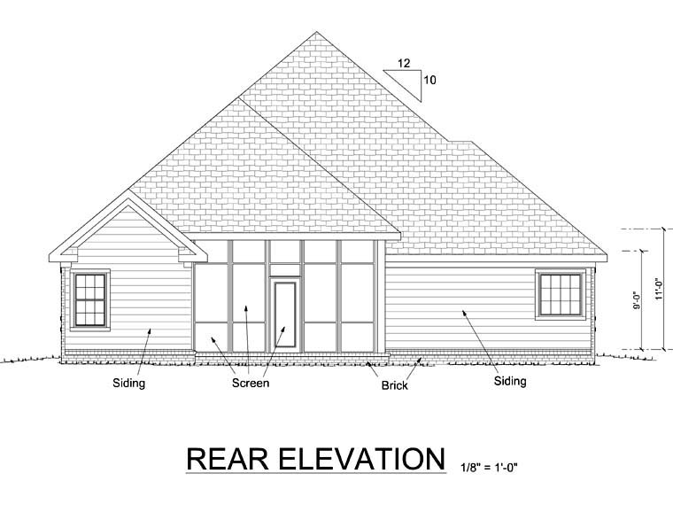 Traditional Rear Elevation of Plan 68208