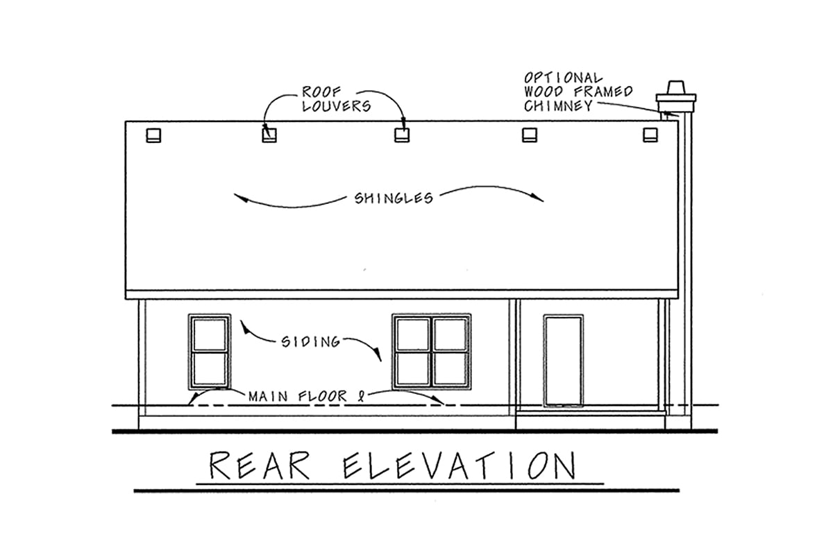 Craftsman Rear Elevation of Plan 68231