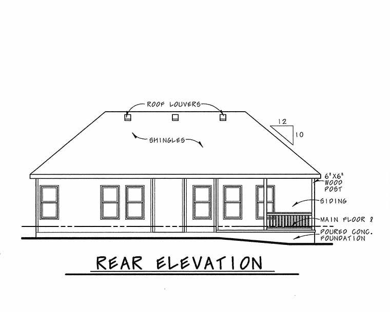 Traditional Rear Elevation of Plan 68233