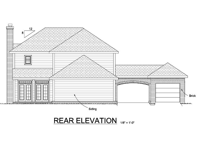 Colonial Southern Rear Elevation of Plan 68349