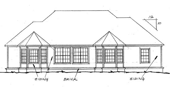 European, Traditional Plan with 1980 Sq. Ft., 3 Bedrooms, 2 Bathrooms, 2 Car Garage Rear Elevation