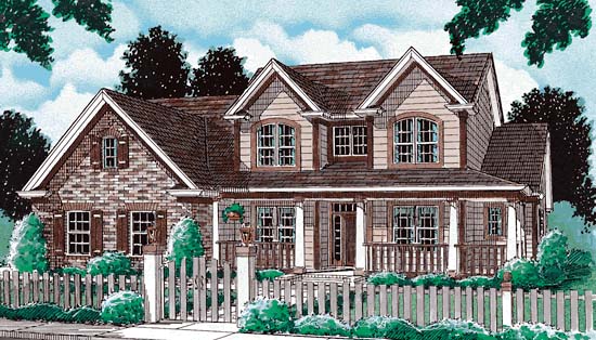 Country Plan with 2384 Sq. Ft., 4 Bedrooms, 3 Bathrooms, 2 Car Garage Elevation