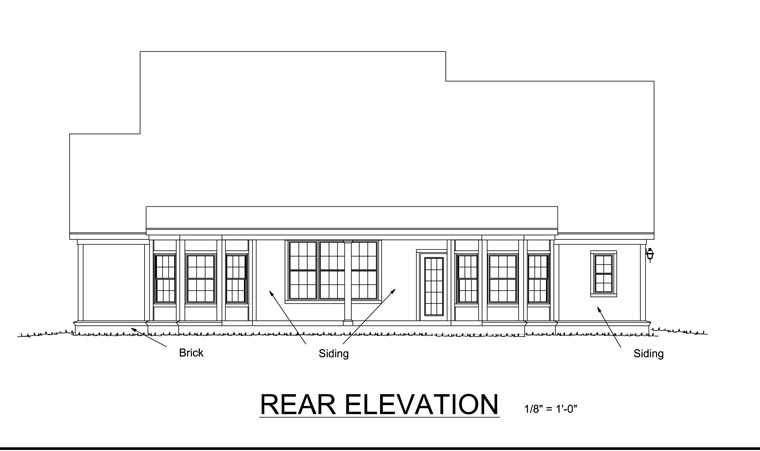 Country Plan with 2384 Sq. Ft., 4 Bedrooms, 3 Bathrooms, 2 Car Garage Rear Elevation